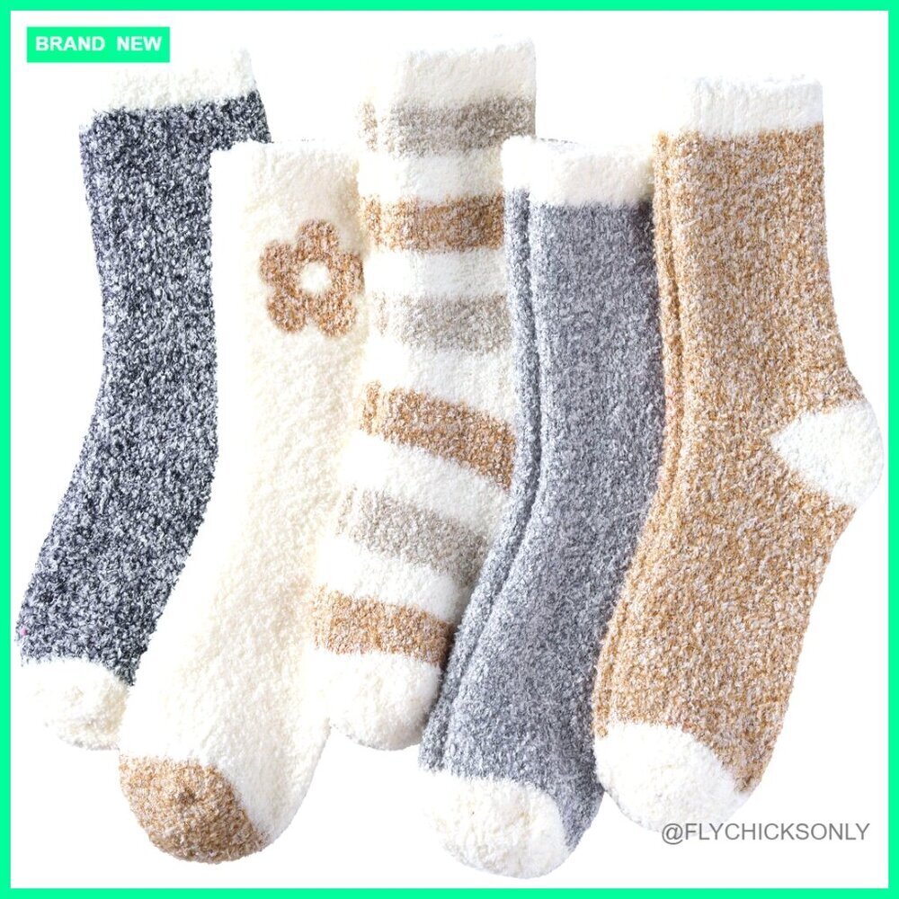 5 Pairs Women's Cozy Plush Slipper Socks Soft Microfiber Winter Warm